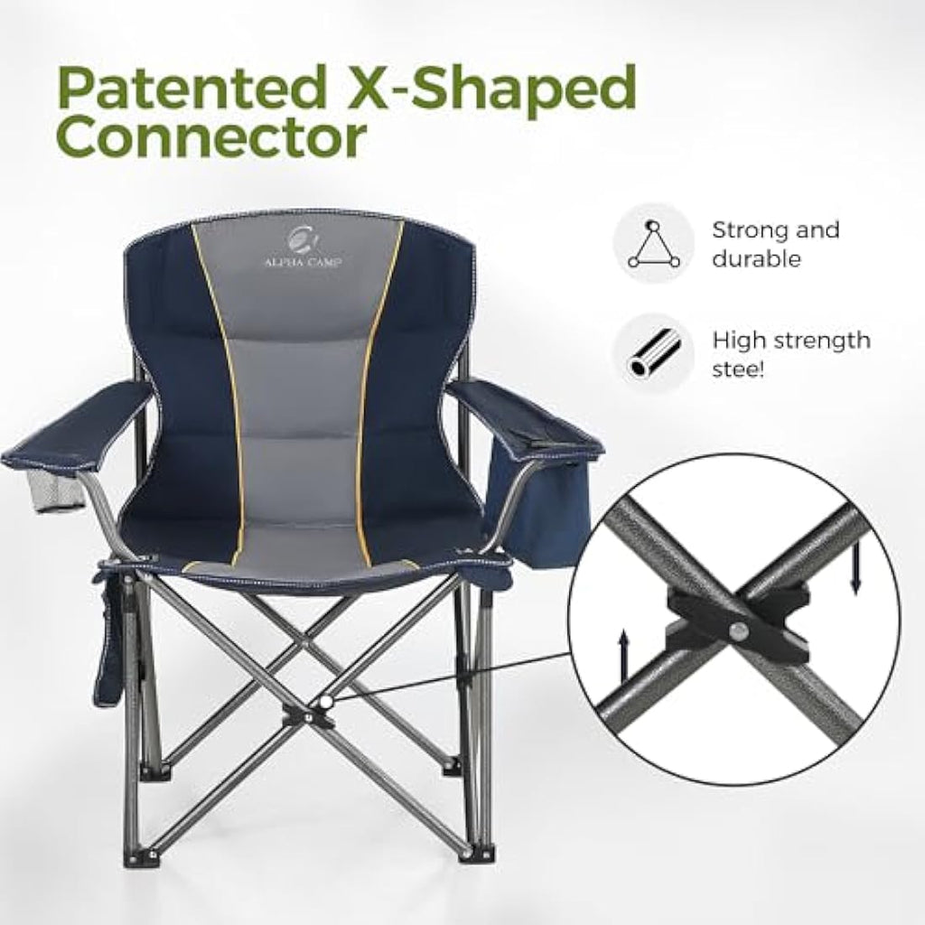 ALPHA CAMP Heavy Duty Folding Camping Chair with Cooler Bag – Blue
