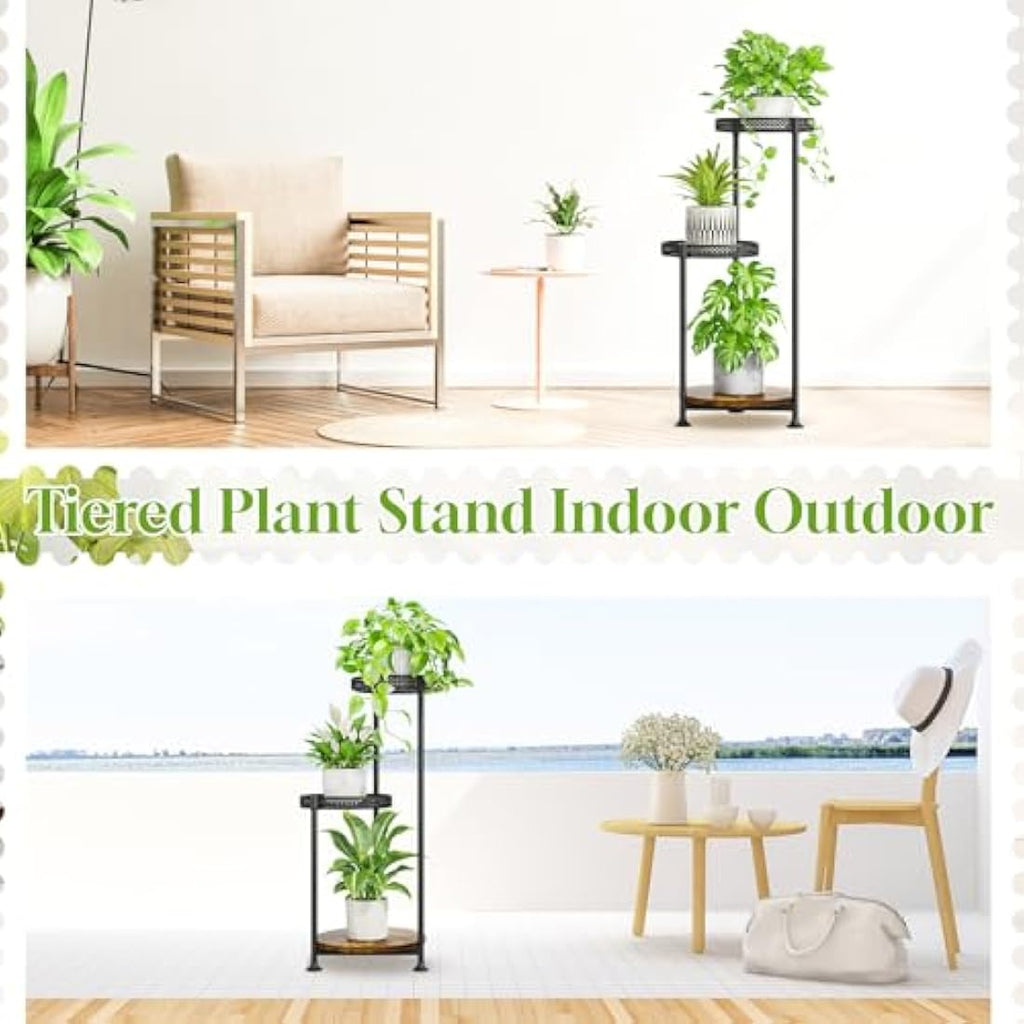 3-Tier Corner Plant Stand – Metal & Wood Flower Display Rack