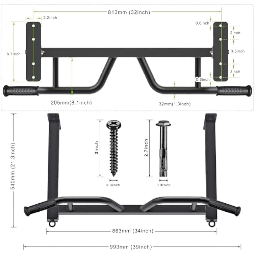 Kipika Ceiling Mounted Pull Up Bar – Adjustable Heavy Duty Chin Up Bar