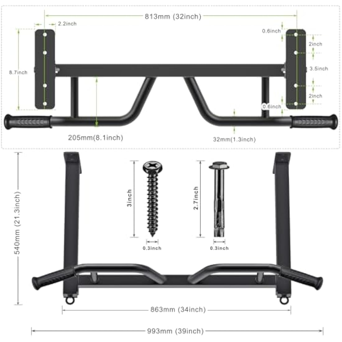 Kipika Ceiling Mounted Pull Up Bar – Adjustable Heavy Duty Chin Up Bar
