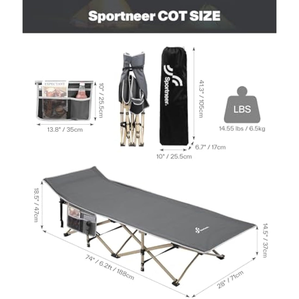 Sportneer Camping Bed with Mattress – 450lbs Heavy Duty Portable Cot