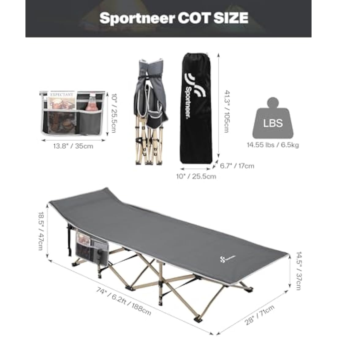 Sportneer Camping Bed with Mattress – 450lbs Heavy Duty Portable Cot