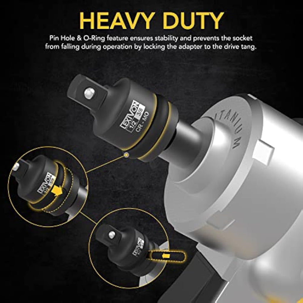 LEXIVON 7-Piece Impact Socket Adapter & Extension Set – Black Phosphate