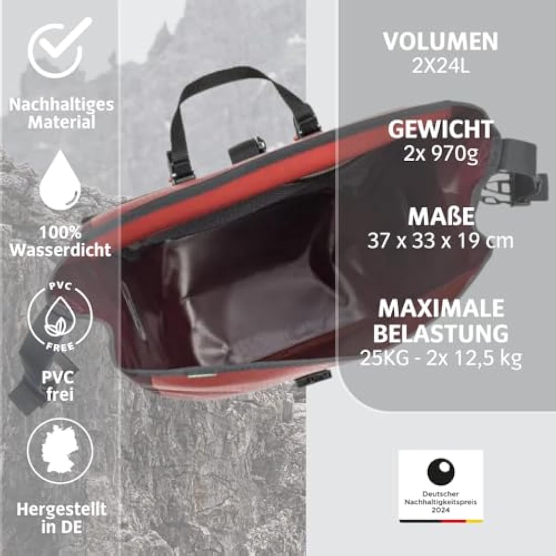 Vaude Aqua Back Single Waterproof Bicycle Pannier Bag - Canary 24L
