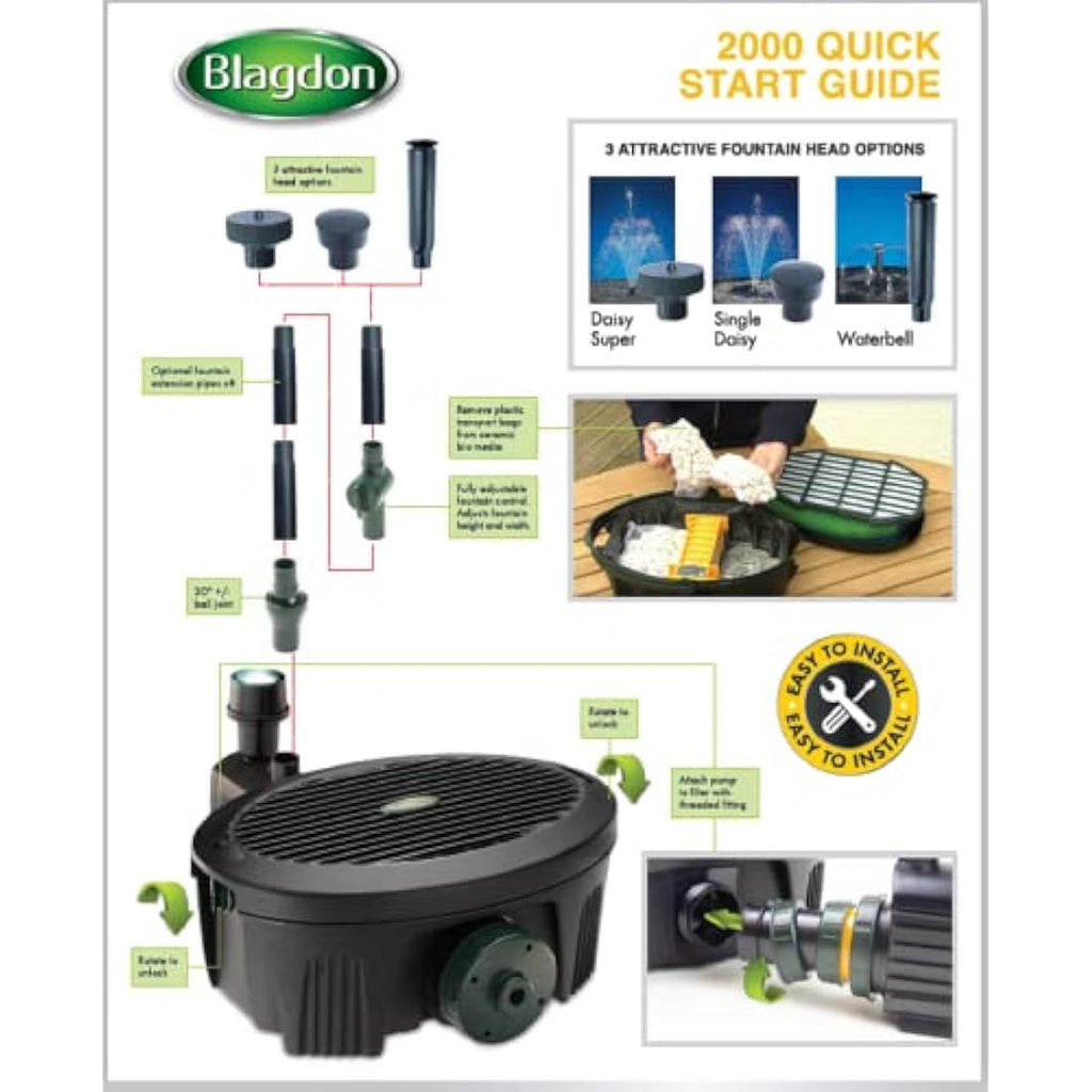 Blagdon Inpond 5-in-1 2000 Pond Pump & Filter with UV Clarifier & LED