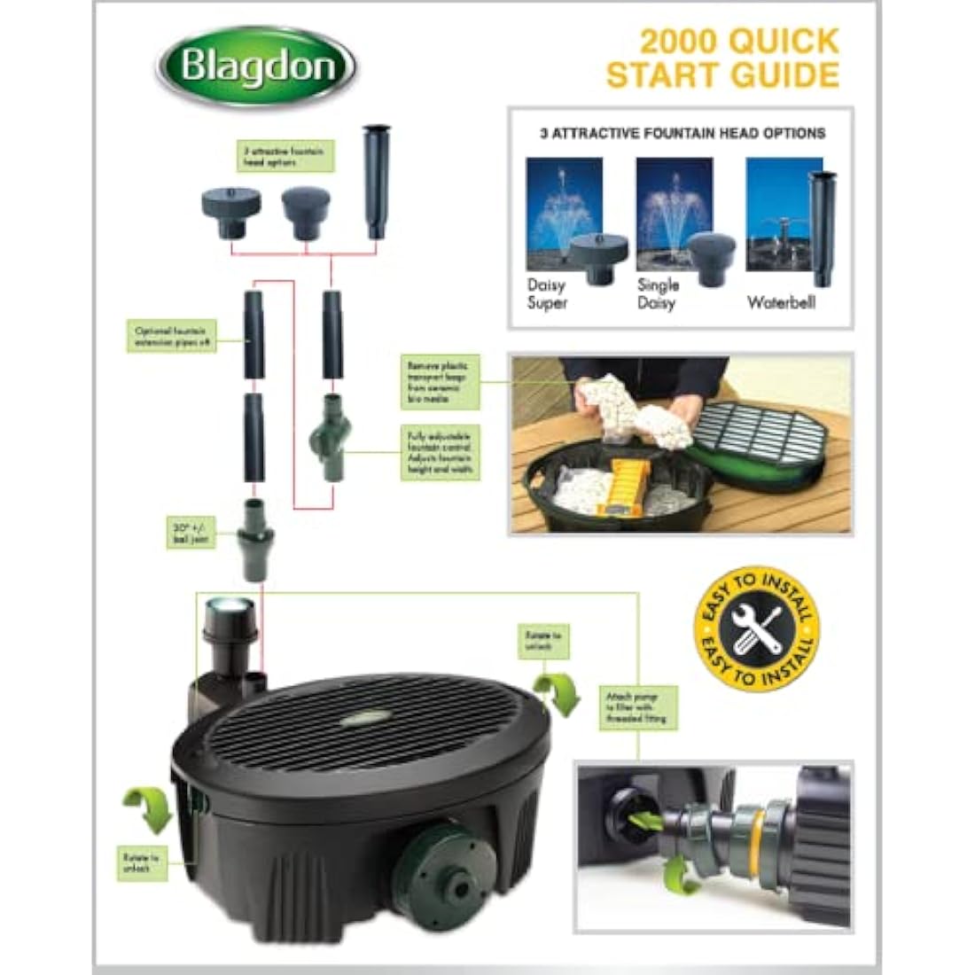 Blagdon Inpond 5-in-1 2000 Pond Pump & Filter with UV Clarifier & LED