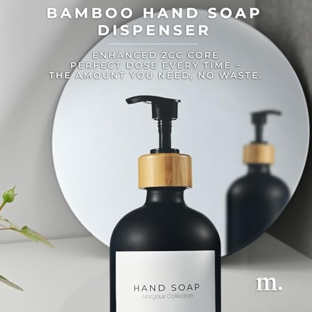 MaisoNovo Soap and Lotion Dispenser Set of 3 | Bamboo Pumps and Tray