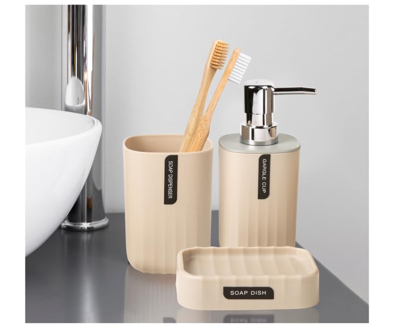 Hosoncovy 4 PCS Bathroom Accessory Set Bathroom Container Set with Soap Dispenser, Bathroom Cup, Soap Dish ，Desktop Trash Can Yellow - image 5