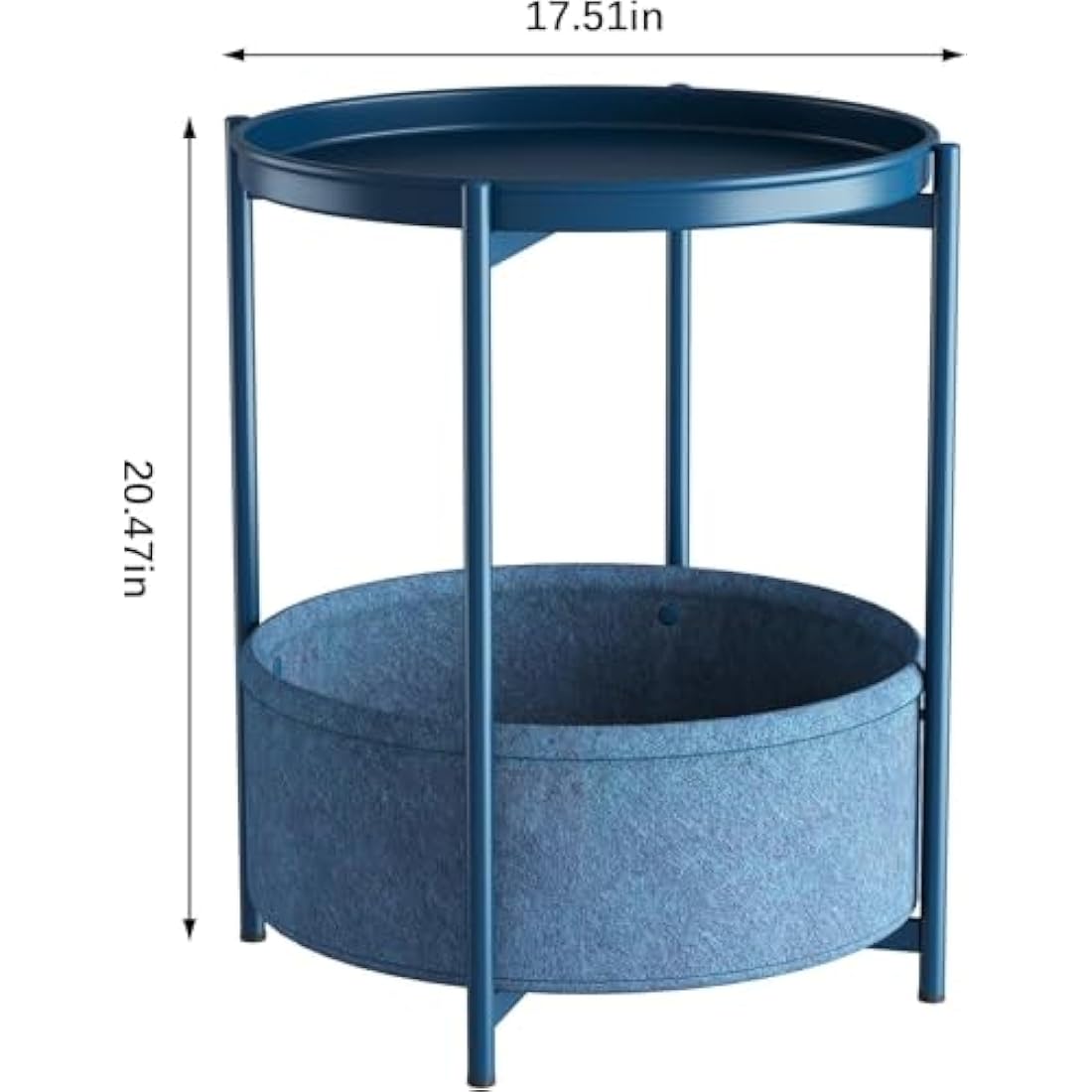Huhote Round Side Table – Metal End Table with Storage Basket, Blue