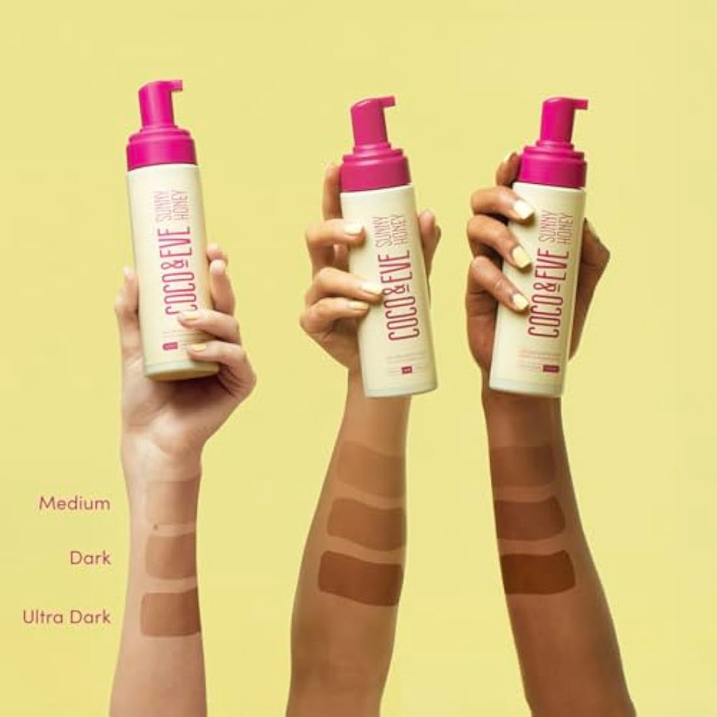 Coco & Eve Sunny Honey Self Tanning Mousse Bundle with Mitt & Brush - Dark