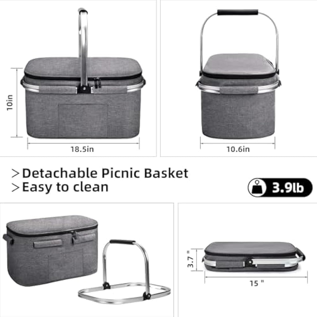 Insulated Picnic Basket | Foldable Leakproof Cooler Bag