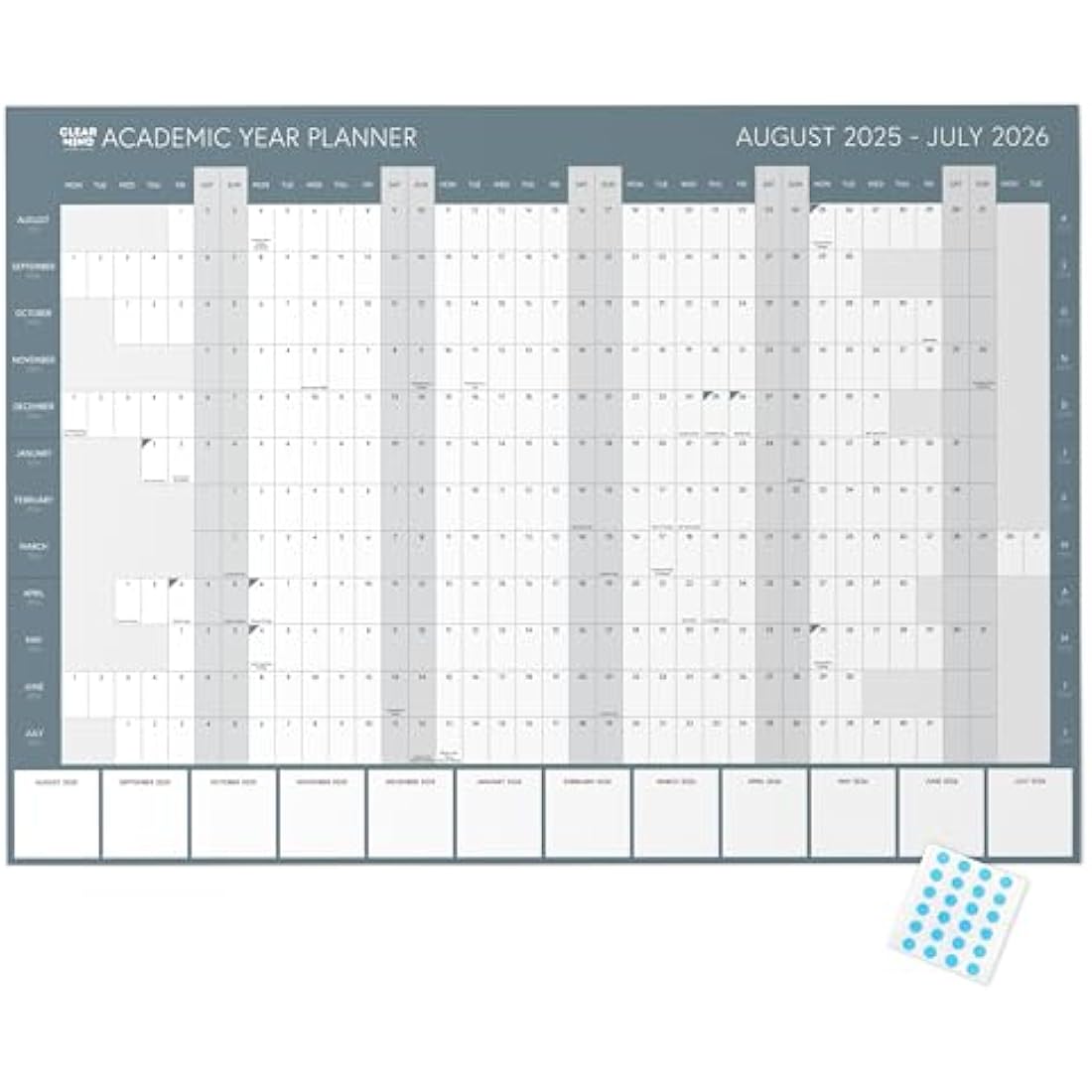 Clear Mind Concepts A1 Academic Wall Planner 2025-2026 | Monthly Organizer