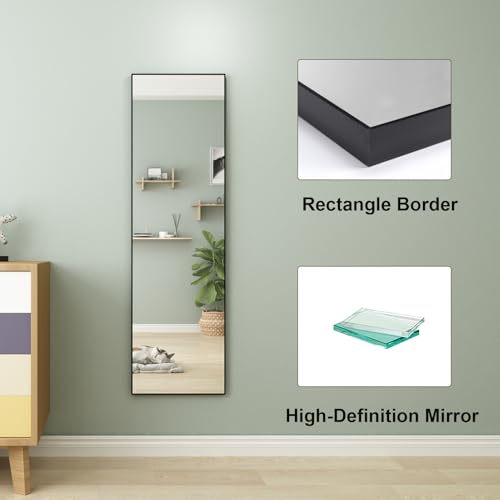 Vasemouh Full Length Mirror – 140x41cm Black Standing or Wall Mirror