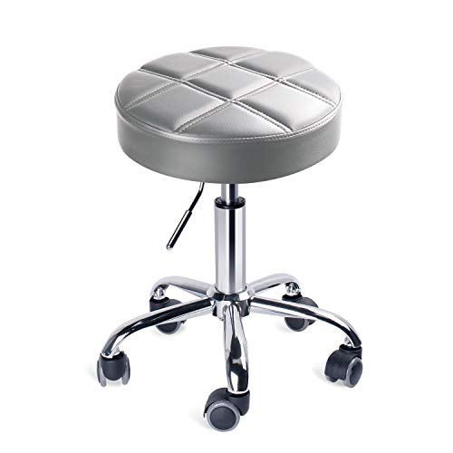 Leader Accessories Swivel Rolling Beauty Stool - Adjustable Light Grey