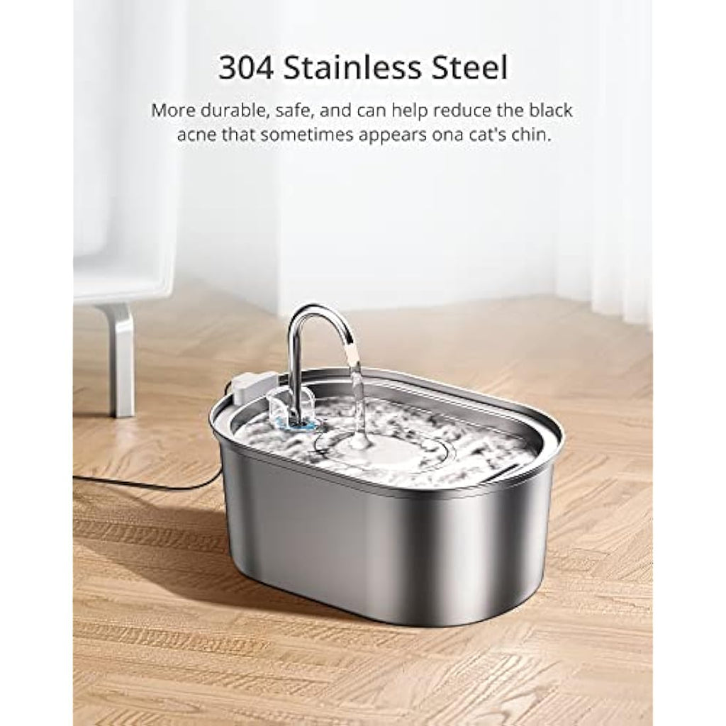 Petace Stainless Steel Cat Water Fountain | 3.2L Quiet Pet Dispenser
