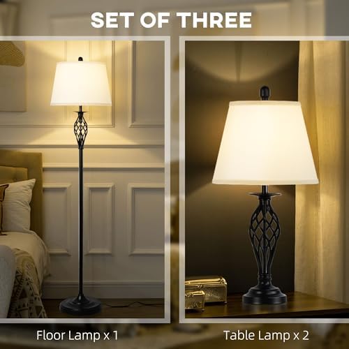 Depuley 3-Piece Lamp Set | Modern Floor and Table Lamps with Linen Shades