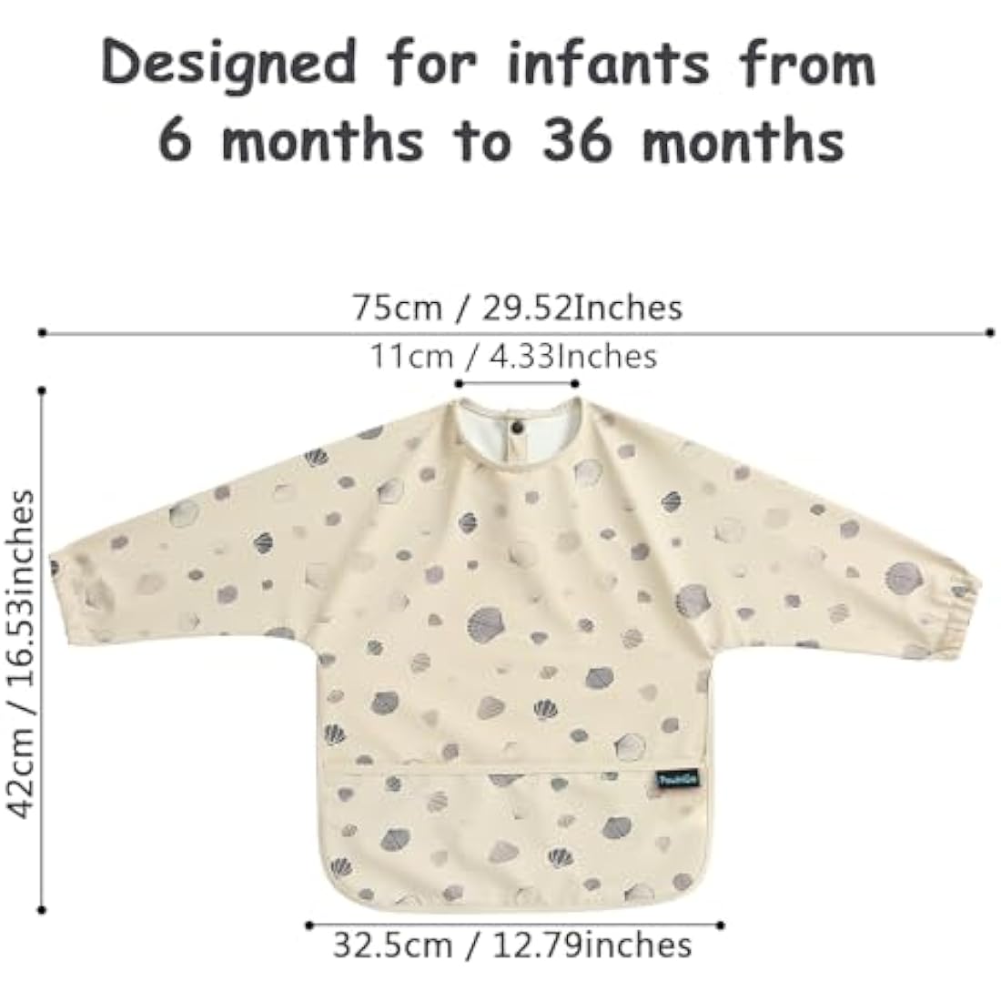 PewinGo Long Sleeve Weaning Bib – Waterproof Baby Coverall Bib, Beige