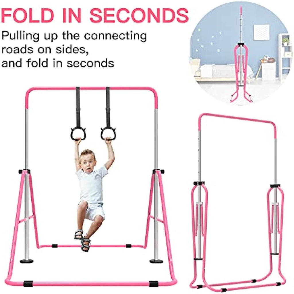 EVERYMILE Gymnastics Bar – Adjustable Folding Kip Bar with Rings for Kids