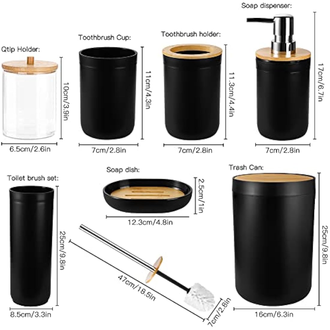 Jotom 7-Piece Bamboo and Plastic Bathroom Accessory Set - Black