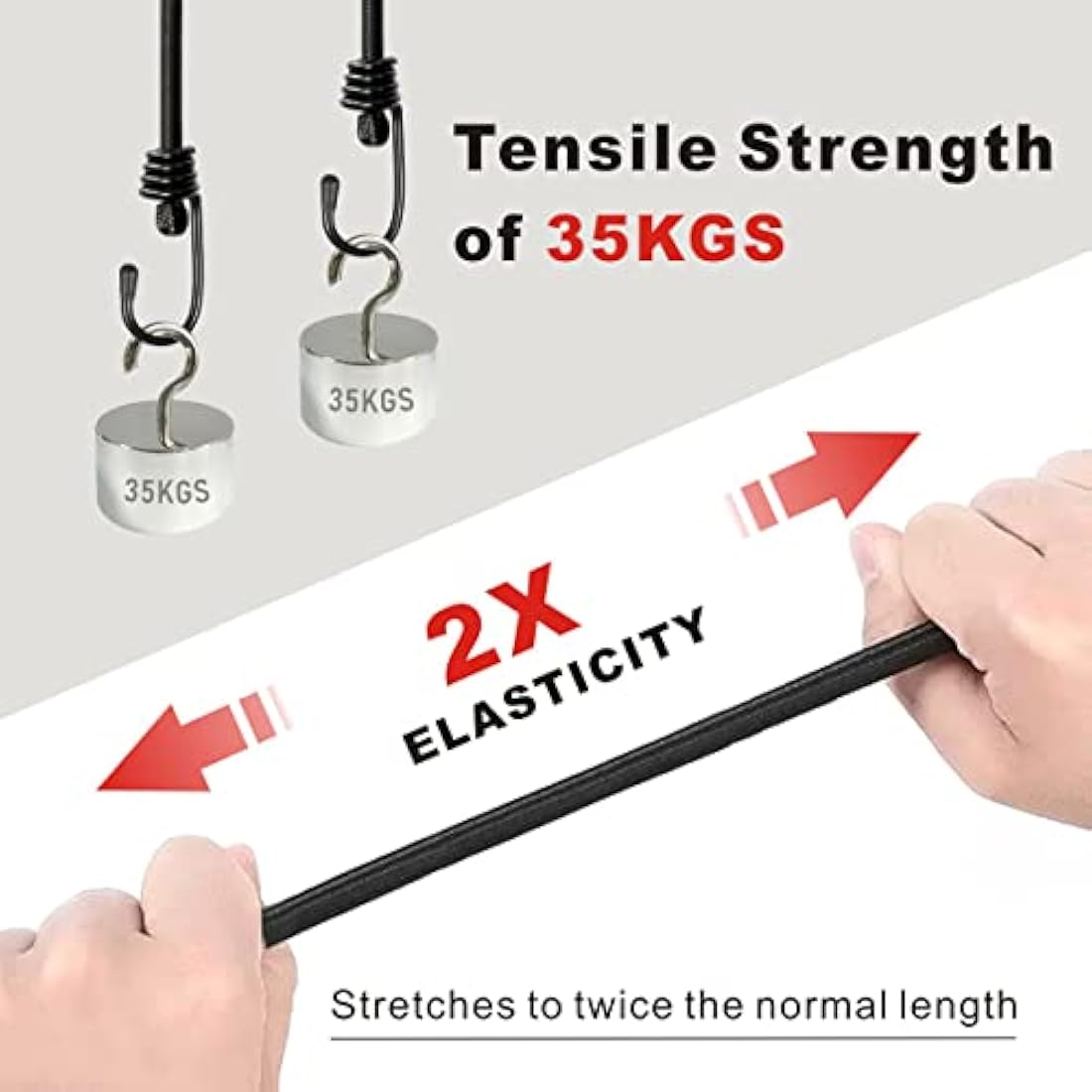 BEXSLE Heavy Duty Bungee Cords with Hooks - 2m Latex Elastic Straps, 4Pk