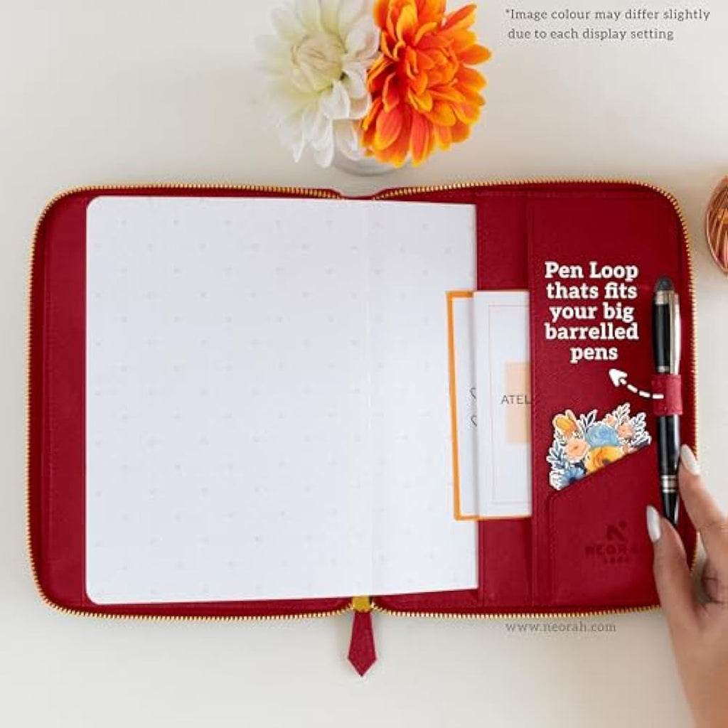 Neorah A5 Vegan Leather Travel Journal Organiser with Dot Grid Notebook