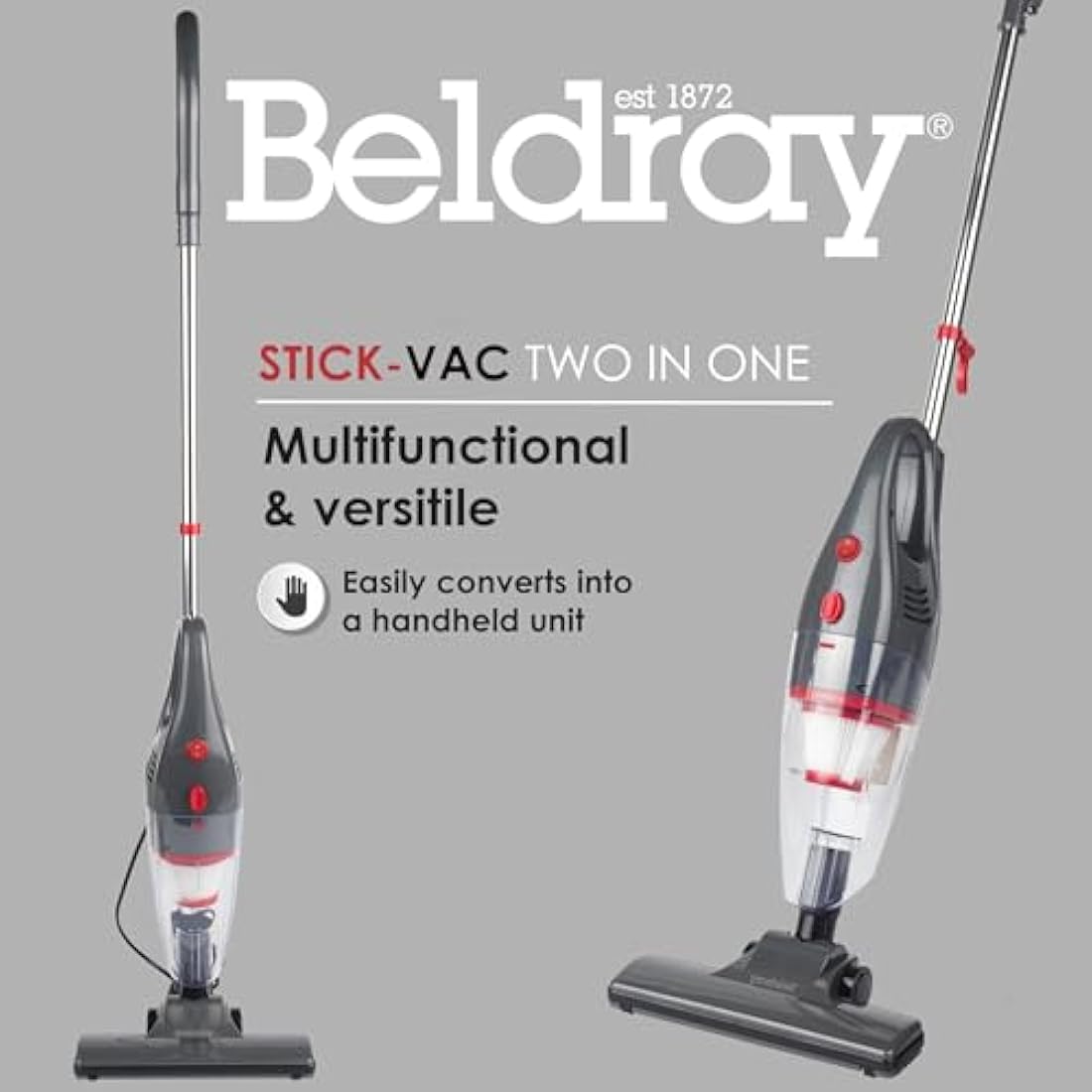 Beldray 2-in-1 Corded Stick Vacuum Cleaner – 600W Handheld with HEPA Filter