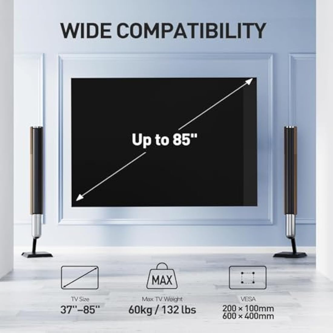 Perlesmith TV Wall Mount | 37-85 Inch Swivel Tilt Bracket | Max 60kg