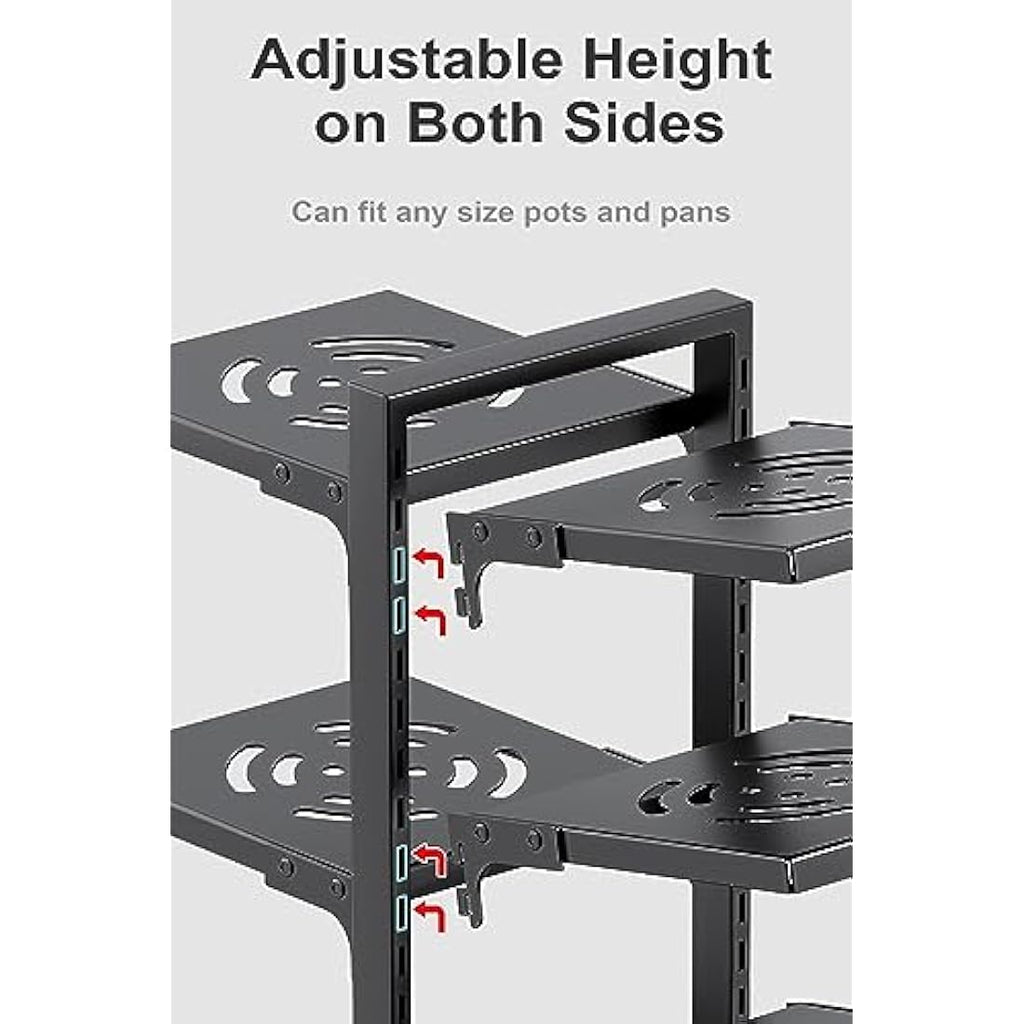 Pot and Pan Organizer | 7 Adjustable Tiers Carbon Steel Rack
