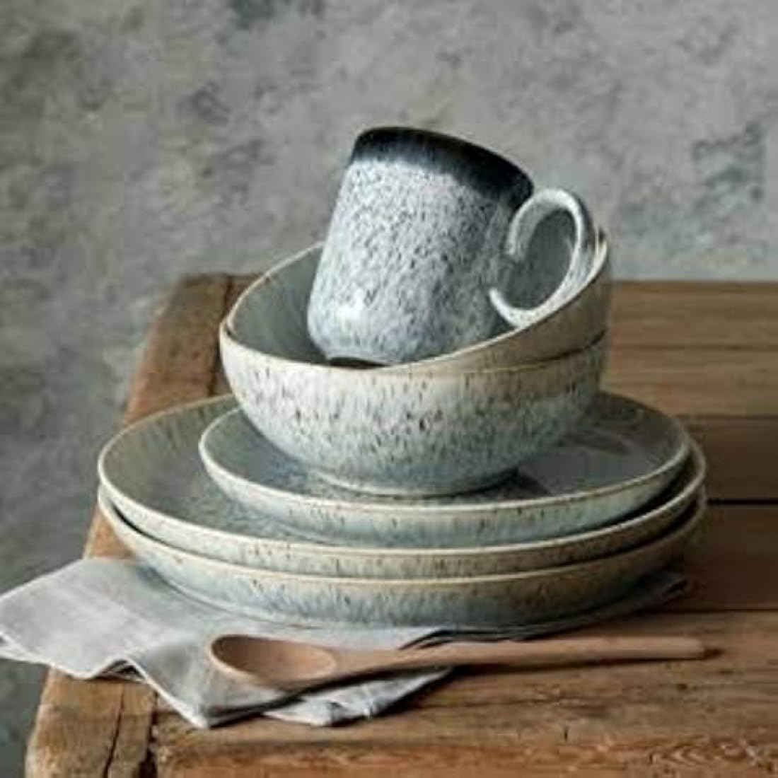 Denby Halo Speckle 12-Piece Stoneware Dinner Set – Grey Ceramic Tableware