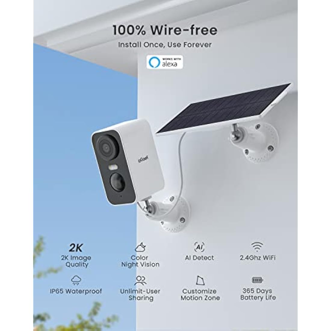 ieGeek Solar Security Camera Outdoor – 2K Wireless CCTV with Color Night Vision