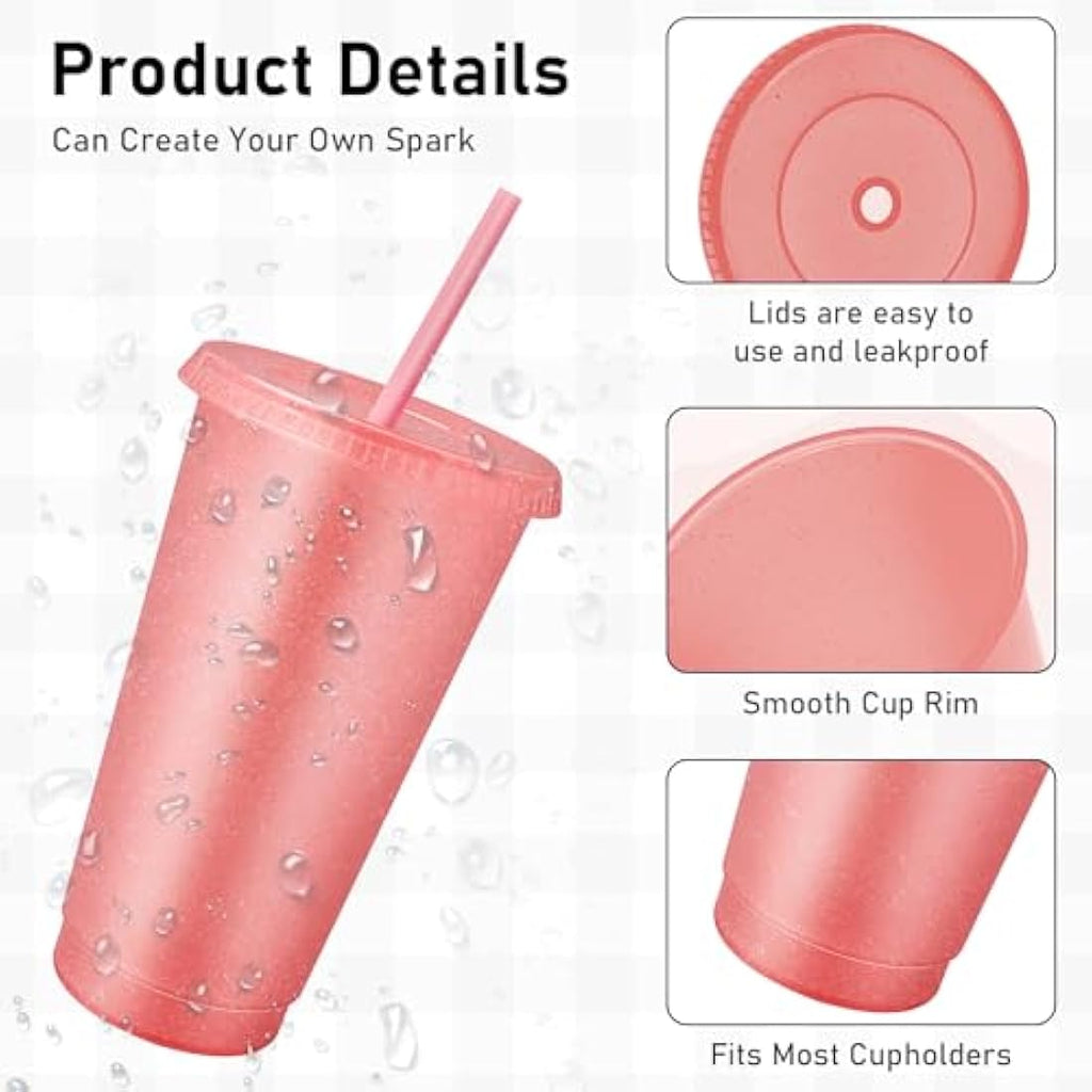 Jolof Store 24oz Glitter Reusable Cups with Lids and Straws – 24 Pack