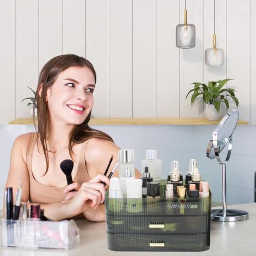 Makeup Organizer – Stackable 2-Drawer Cosmetic Storage, Green