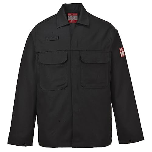 Portwest Bizweld Flame Resistant Welding Jacket - Black Cotton Work Coat