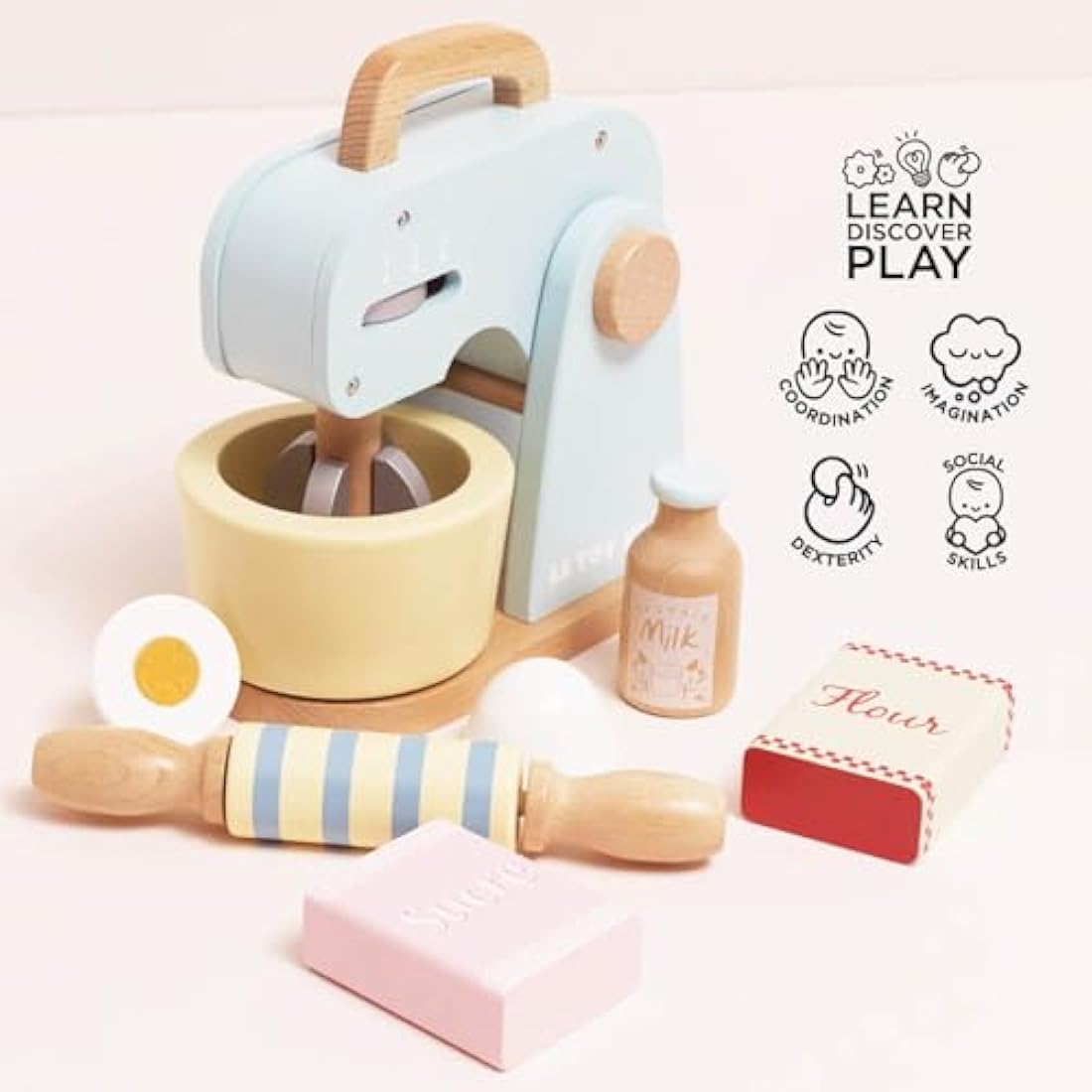 Le Toy Van Honeybake Wooden Mixer Set – Kids Pretend Play Kitchen Toy