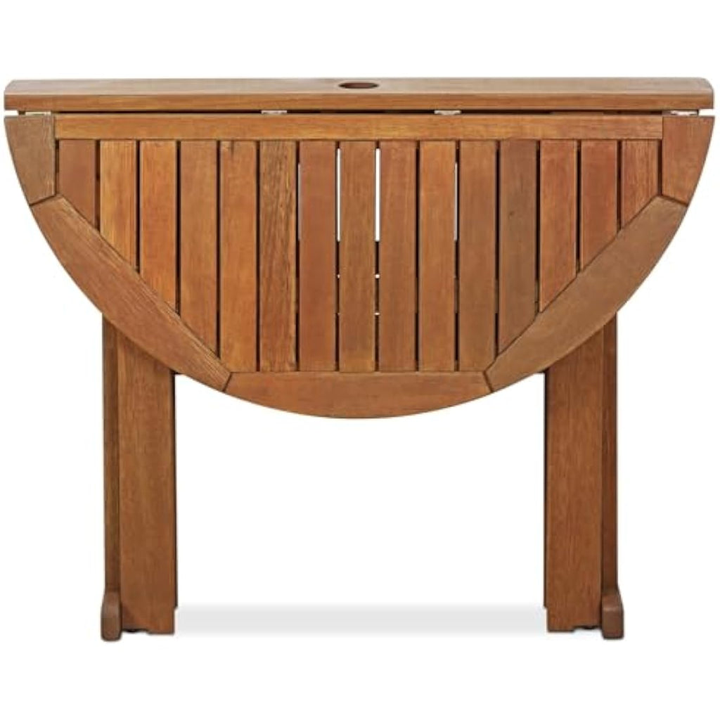 Furinno Tioman Hardwood Gateleg Round Patio Table – Teak Oil Finish
