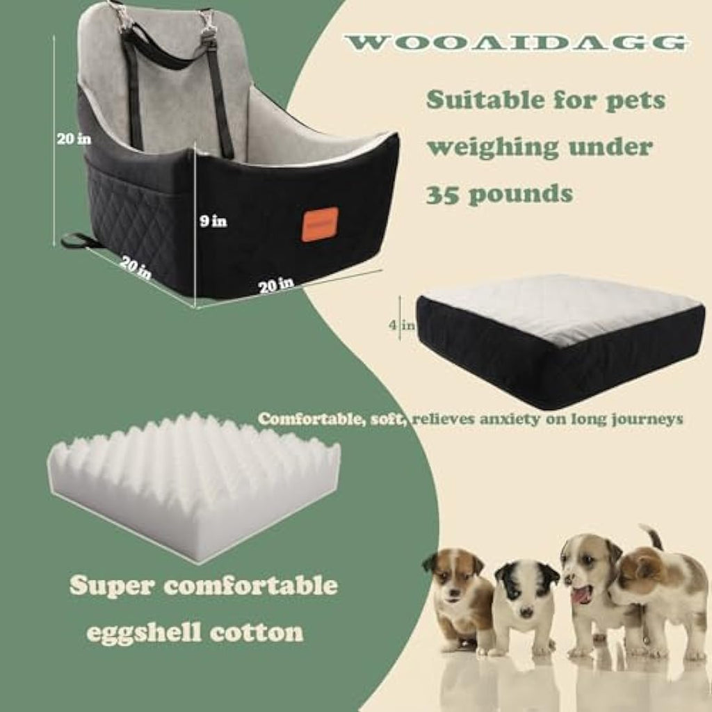 Wooaidagg Dog Car Seat | Memory Foam Pet Booster Bed for Medium Dogs