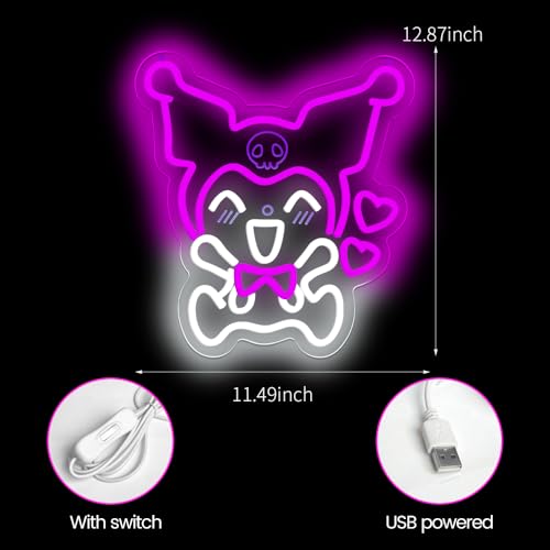 PILOYINDE Kuromi Anime Neon Sign | Purple LED Wall Light for Bedroom Decor