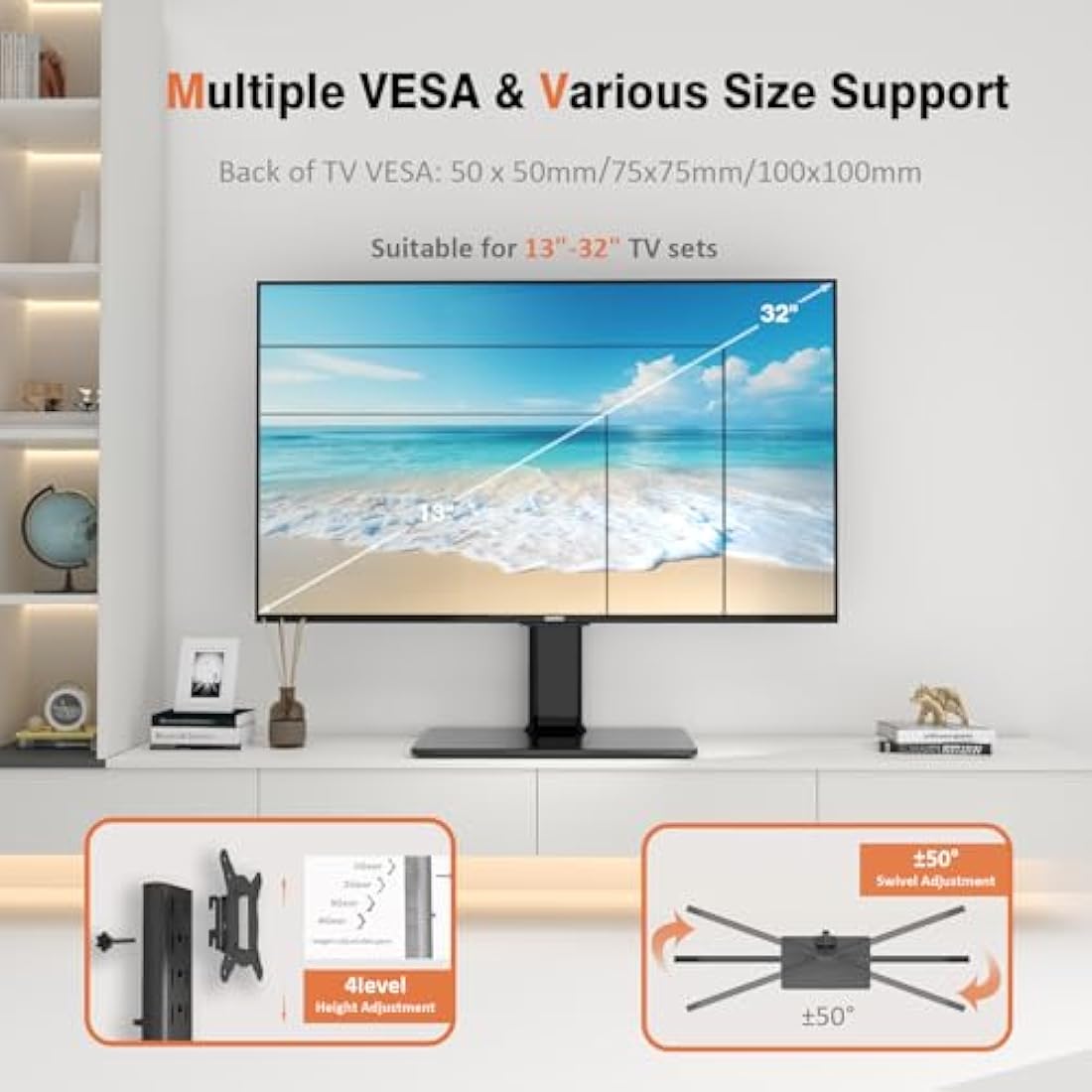 Jolof Store Universal Swivel TV Stand | 13-32 Inch Height Adjustable Base