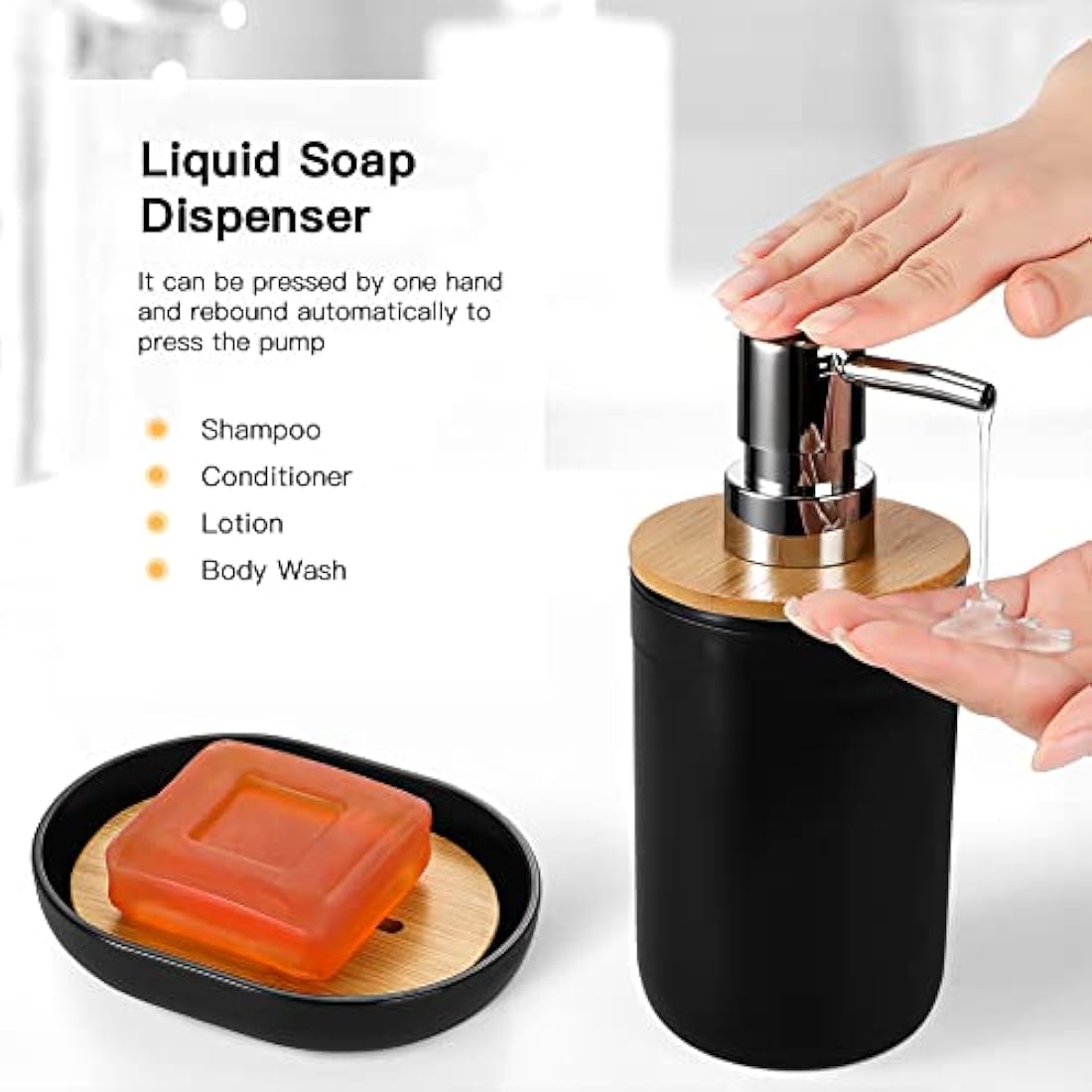 Jotom 7-Piece Bamboo and Plastic Bathroom Accessory Set - Black