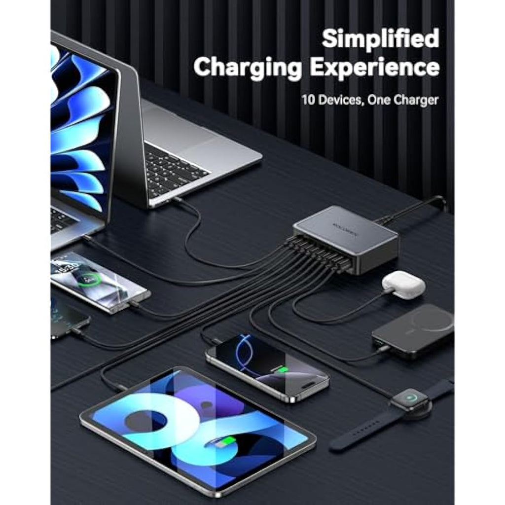 Rocoren 480W GaN USB C Charger – 10-Port Multi-Laptop Charging Station