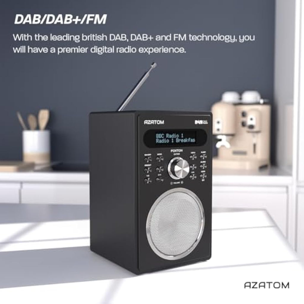 Azatom Foxton FX2 DAB/DAB+ Digital Radio with Bluetooth & Dual Alarms - Black