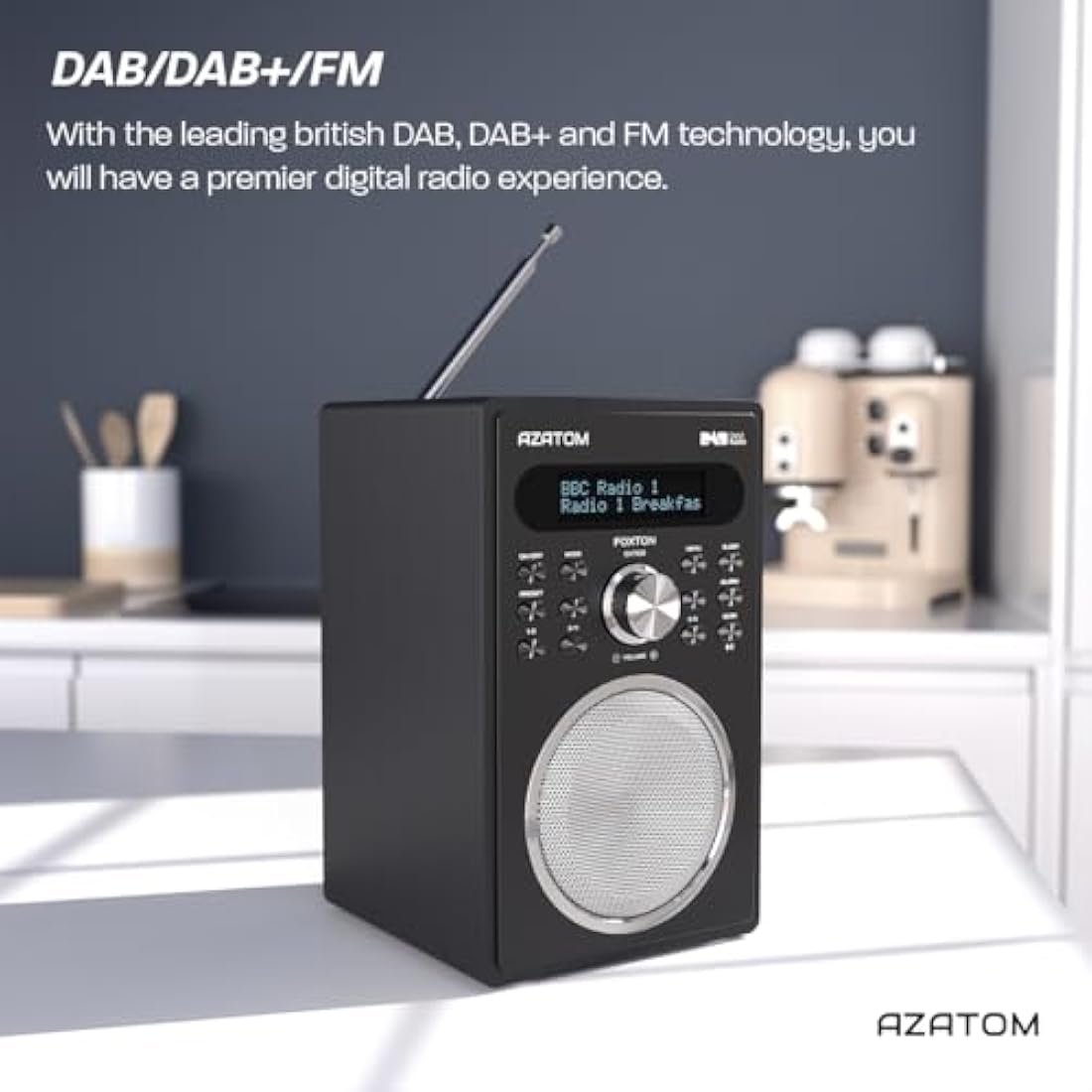 Azatom Foxton FX2 DAB/DAB+ Digital Radio with Bluetooth & Dual Alarms - Black