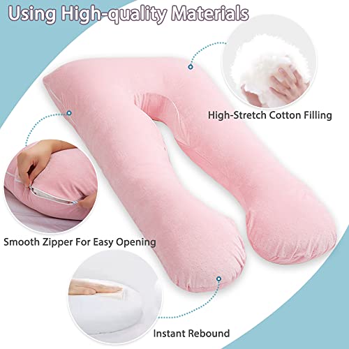 AS AWESLING U-Shaped Pregnancy Pillow | Full Body Support Velour - Pink