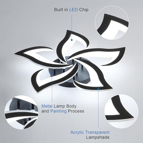 Comely Modern Petal LED Ceiling Light | 60W 6750LM Black Chandelier