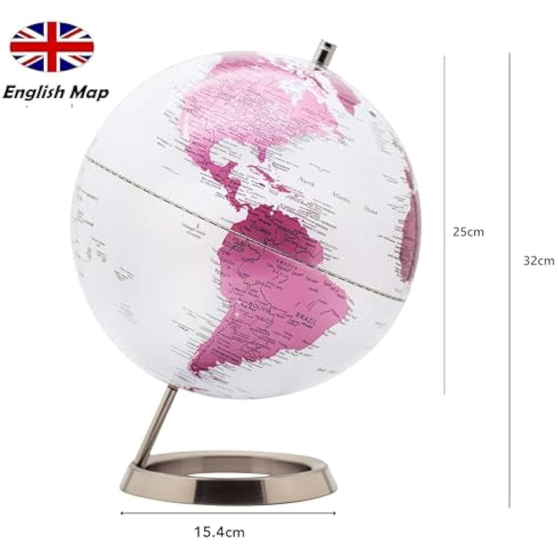 Jolof Store 25cm World Globe – Metallic Pink Earth with Stainless Steel Ring