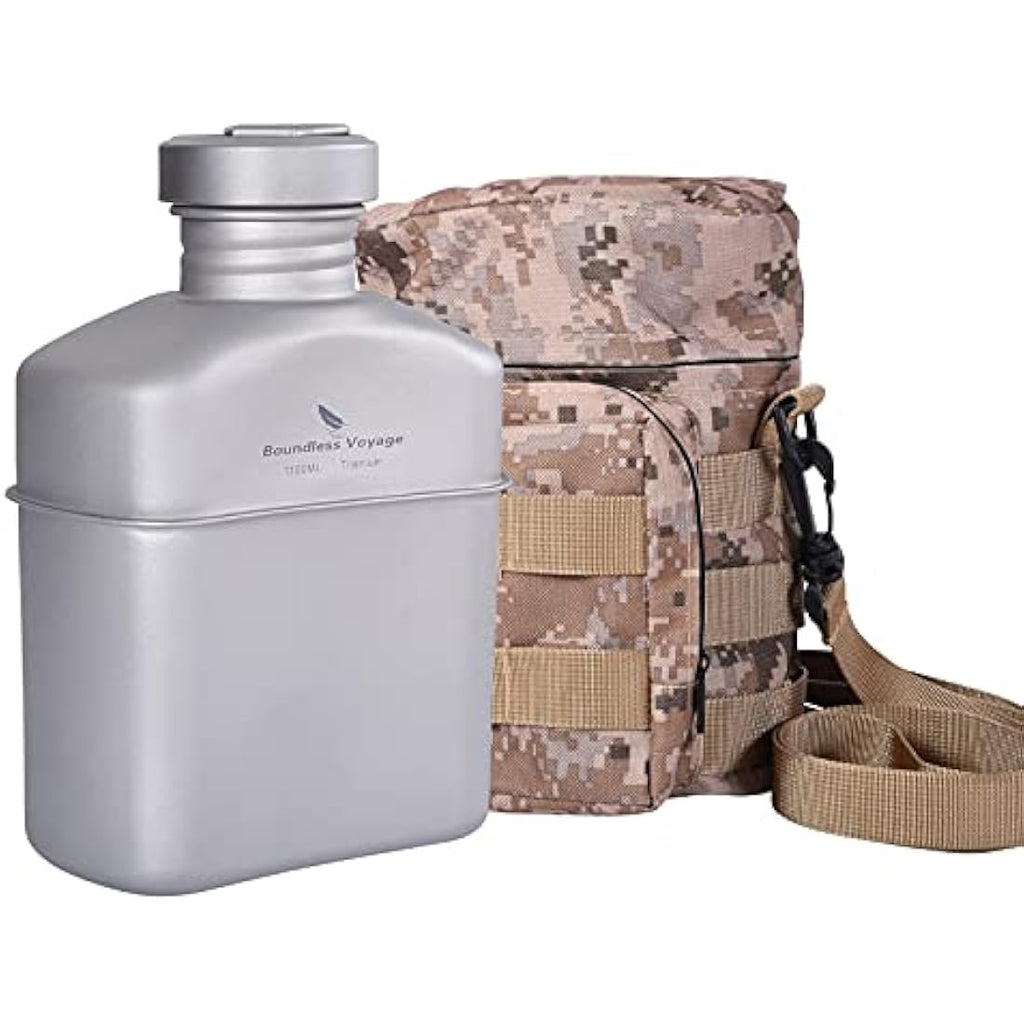 iBasingo Titanium Military Canteen Mess Kit – 1100ml Ultralight Cookware