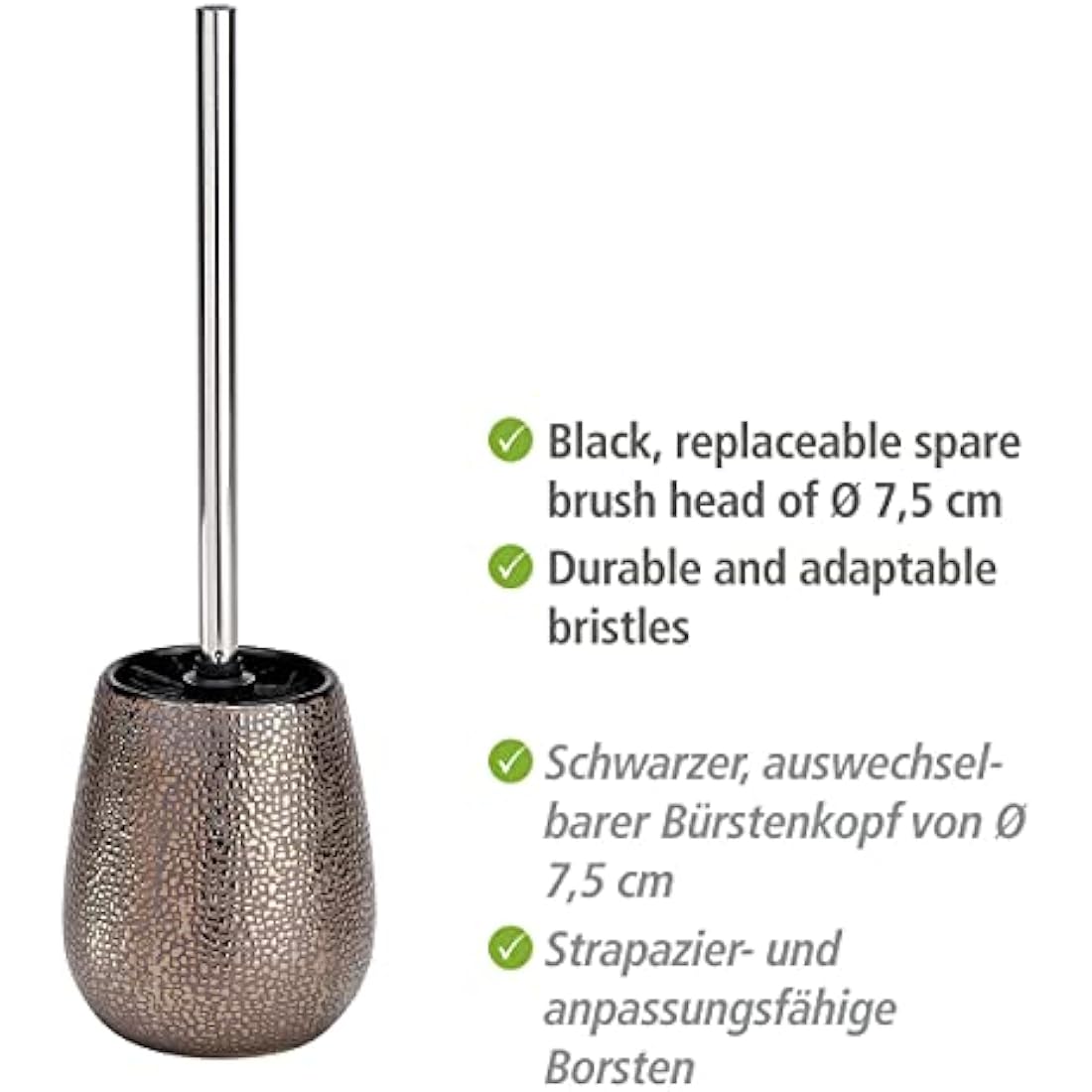 WENKO Marrakesh Toilet Brush and Holder – Brown Ceramic Bathroom Set