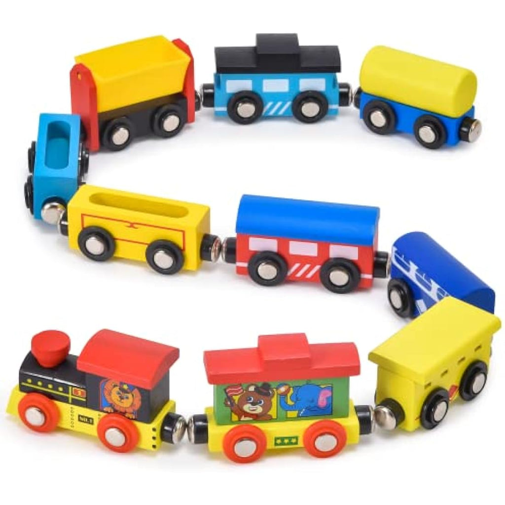Atoylink 12-Piece Magnetic Wooden Animal Train Set - Montessori Toy