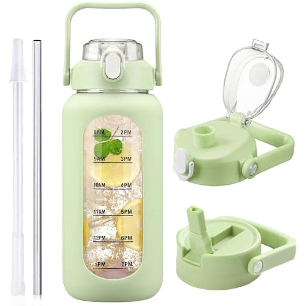 HYDRAGLAZIC 2L Glass Water Bottle | 2 Liter Large Jug with Silicone Sleeve