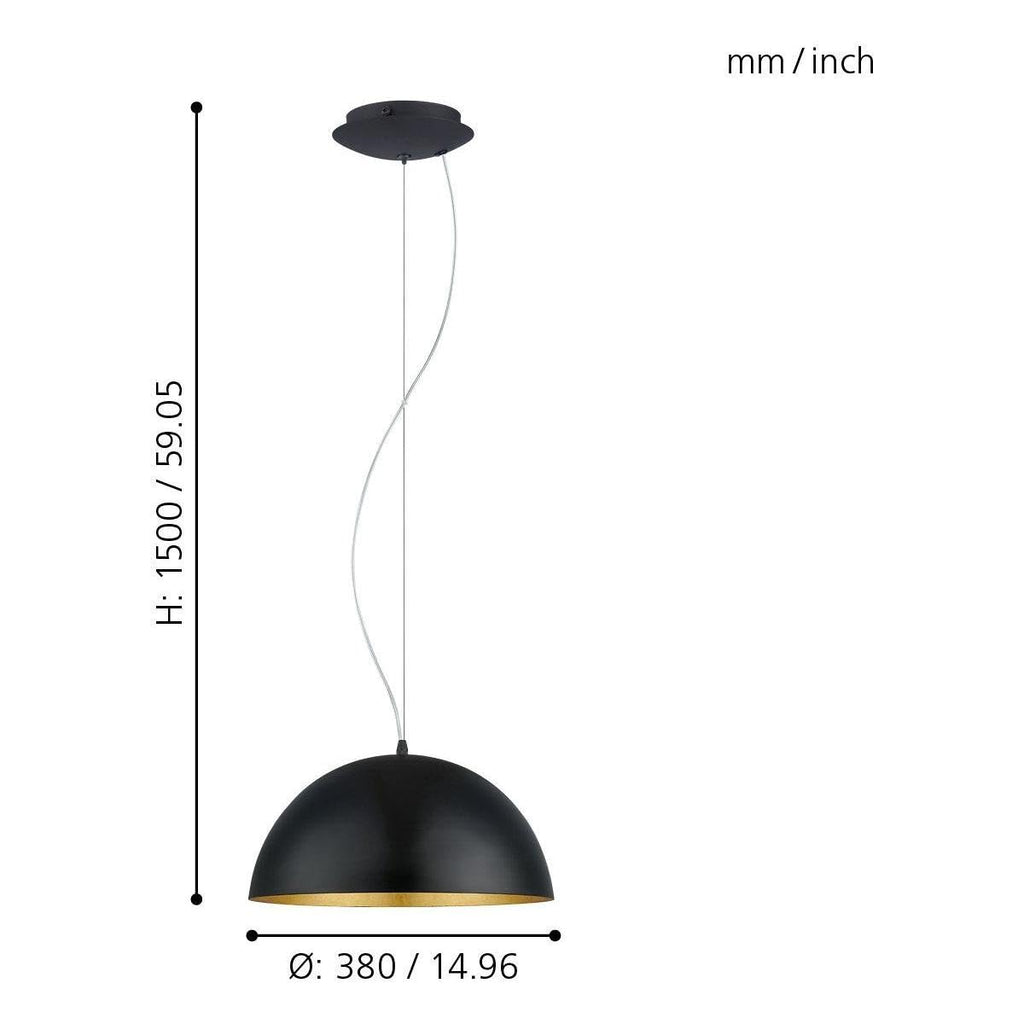 Eglo Gaetano 1 Pendant Lamp | Black & Gold Steel Hanging Light